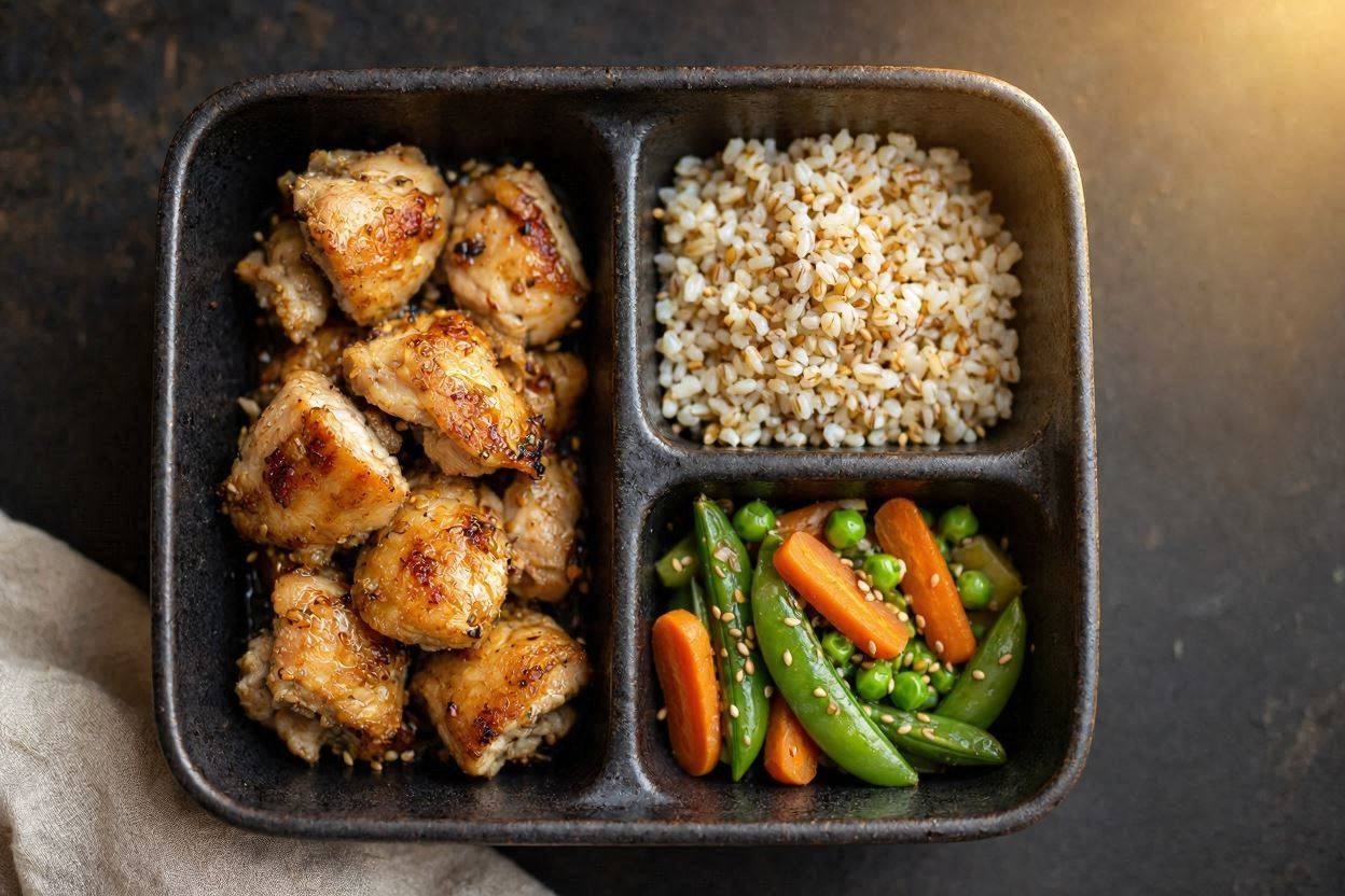 Bentō di primavera – pollo di corte, orzo perlato e verdure dell'orto, Hamai Modena