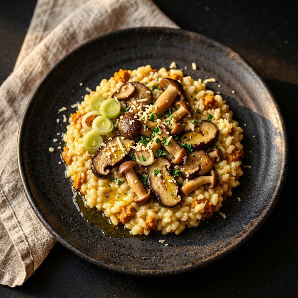 Orzotto alla zucca e funghi d'autunno – orzo decorticato mantecato con zucca, porcini e chiodini d'Appennino, Hamai Modena