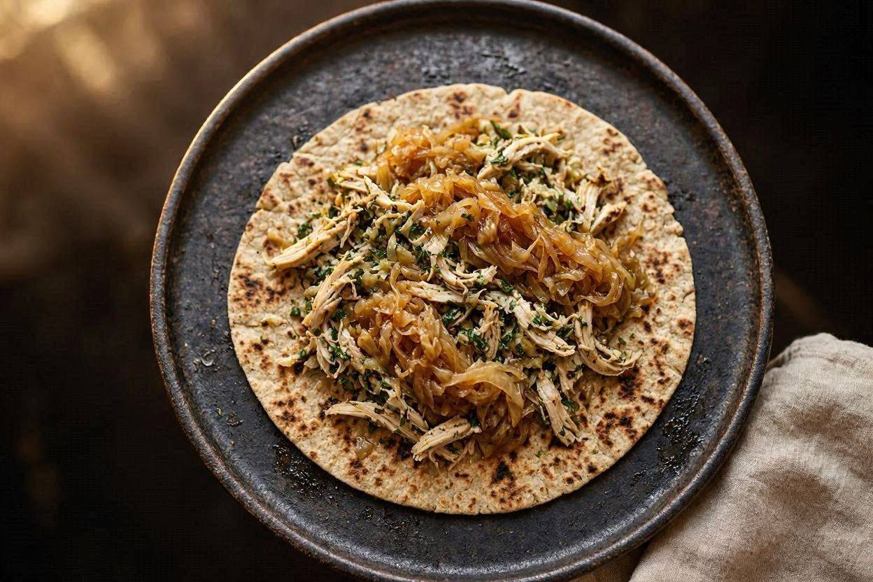 Pulëstar – piadina di grano antico con pollo alle erbe e cavolo brasato al sidro, Hamai Modena